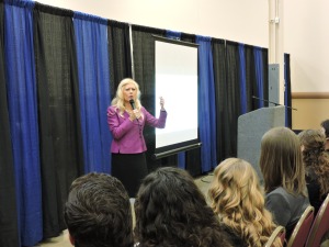 Jamie Simms giving the welcome speech on how to rock a job fair (Photo by Ryan McLaughlin).