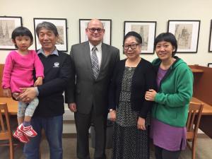 Professor Jia Li (far right) and her parents all received the opportunity to display and present their artwork at Penn State New Kensington this semester. 